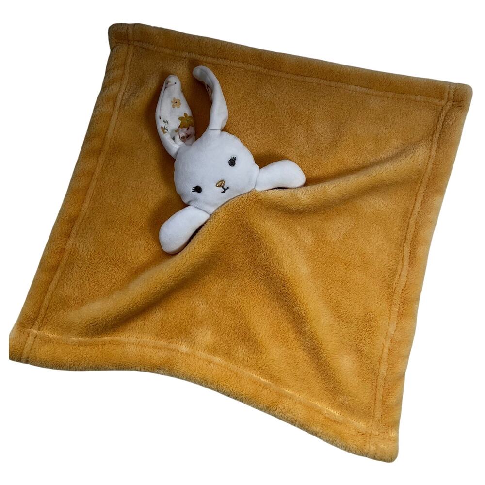 Kyle & Deena white bunny floral ears yellow gold baby lovey security blanket
